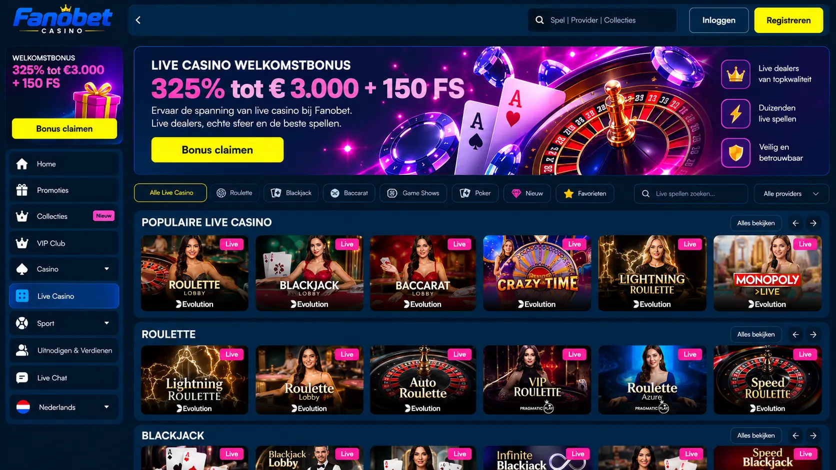 Fanobet Casino Nederland: Slots, Live Games en Betalen image 3